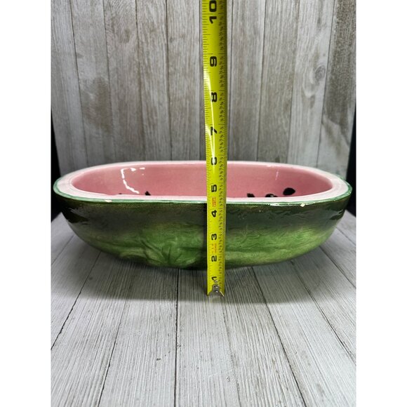 Vtg Watermelon Shaped Serving Bowl Ceramic Mid Century Modern Fruit Decor 13.5" - Picture 12 of 13